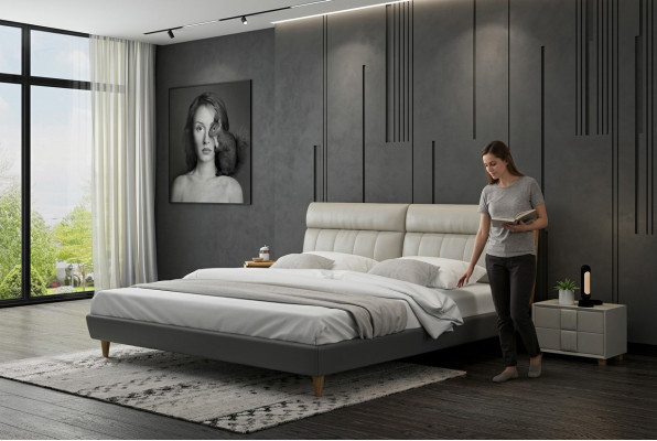 Łóżko Podkładka Design Luksusowe łóżko podwójne Beżowe 180x200 Sleep Pokój