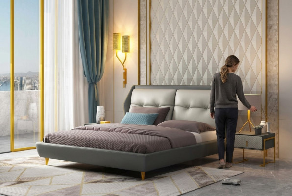 Design Skóra Łóżko Luksusowa Podkładka łóżko 180x200 Meble Sypialnia