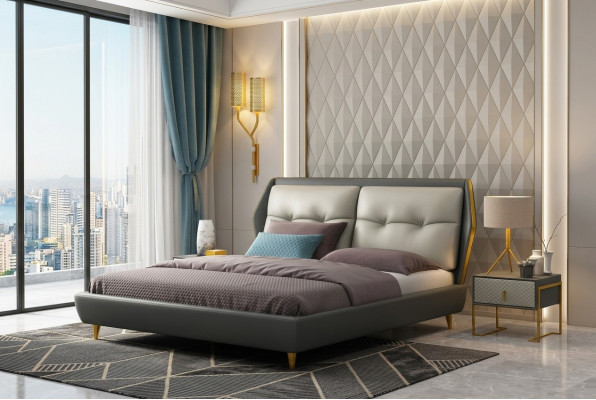 Design Skóra Łóżko Luksusowa Podkładka łóżko 180x200 Meble Sypialnia