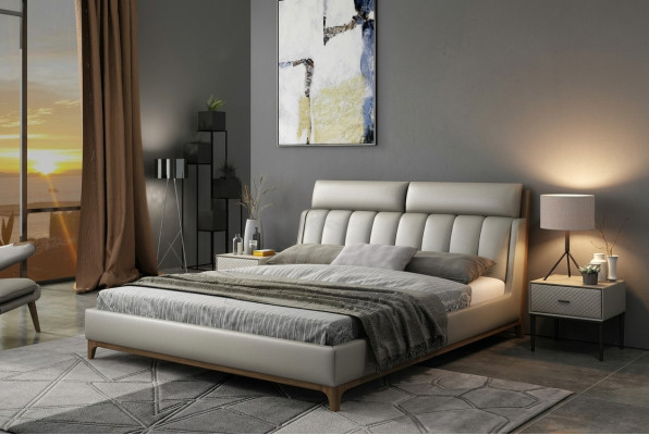 Nowoczesny design Łóżko 180x200 Skóra Drewno łóżko dwuosobowe w pokoju sypialnym