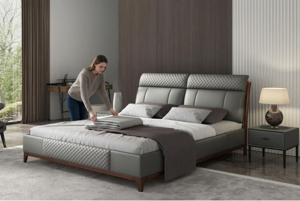 Łóżko Podkładka Design Luksusowe 180x200cm Dwuosobowe łóżko hotelowe Małżeństwo Sleep Pokój Skóra