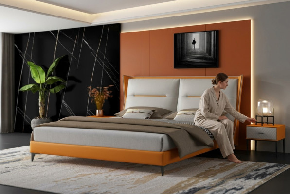 Nowoczesny design Łóżko 180x200 Skóra Łóżko hotelowe podwójne łóżko Pokój