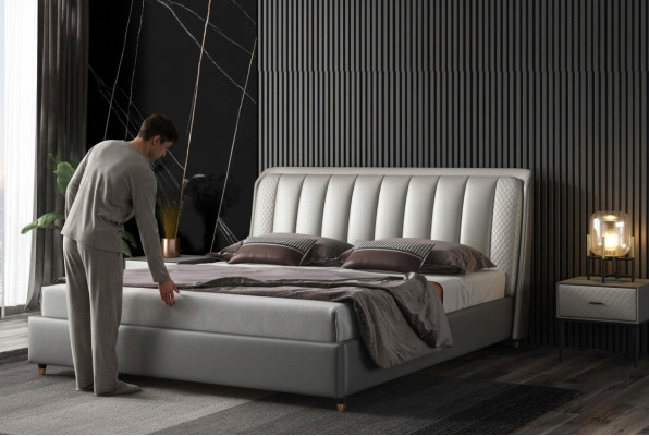 Designerskie łóżko Sypialnia łóżko Włókienniczy Skóra Hotel Luxury Podkładka XXL Big Drewno