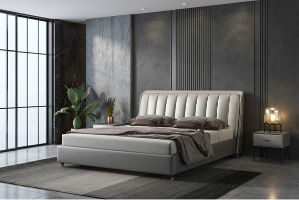 Designerskie łóżko Sypialnia łóżko Włókienniczy Skóra Hotel Luxury Podkładka XXL Big Drewno