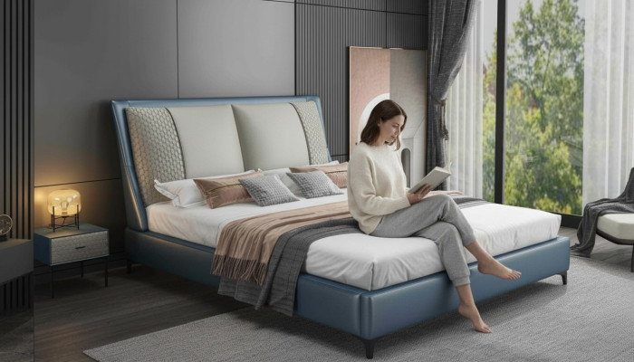 Projektant Łóżko Sypialnia łóżko Włókienniczy Skóra Hotel Luxury Podkładka Aksamit Material