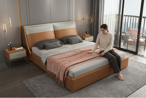 Projektant Łóżko Sypialnia łóżko Włókienniczy Skóra Hotel Luxury Podkładka Aksamit Material