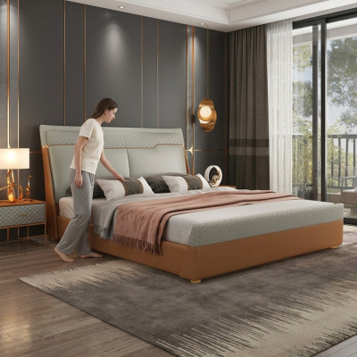 Luksusowa Sypialnia Łóżko Podkładka Design Luksusowe podwójne łóżko Skóra Hotel