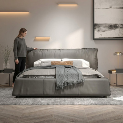 Design Skóra Łóżko Double Marriage Nowoczesny Hotel Luxury Sleep Pokój łóżko