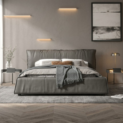 Design Skóra Łóżko Double Marriage Nowoczesny Hotel Luxury Sleep Pokój łóżko