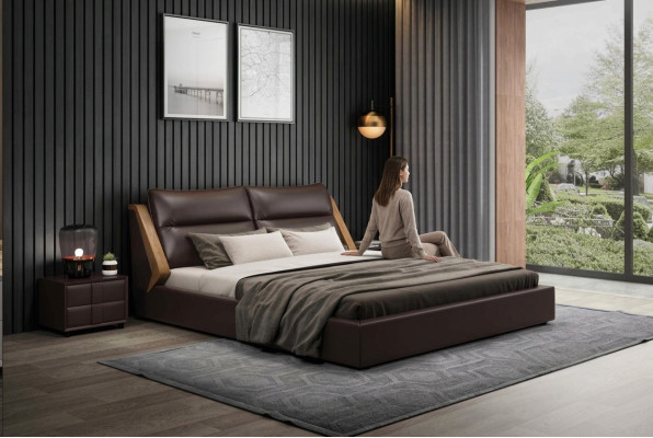 Łóżko Podkładka Design Luksusowe Dwuosobowe łóżko Hotelowe Małżeństwo 180x200cm Sleep Pokój Skóra