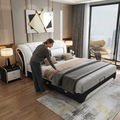 Łóżko Podkładka Design Luxury Double Hotel Marriage Sleep Pokój Skóra 180x200cm łóżko
