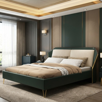 Luksusowe łóżko Włókiennicze Double Design Sypialnia Classic bed Green