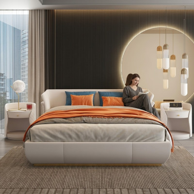 Designerskie łóżko podwójne Nowoczesne Hotel Skóra Podwójne łóżko 180x200cm
