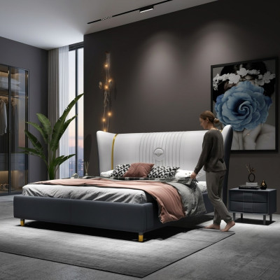 Designerskie Podwójne łóżko Hotel Luxury Sypialnia 150/180x200cm Skóra
