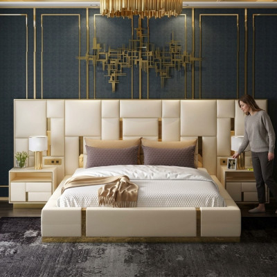 Łóżko Podkładka Design Luxury Drewno Double Hotel łóżko Marriage Sleep Pokój
