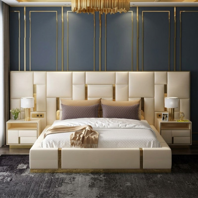 Łóżko Podkładka Design Luxury Drewno Double Hotel łóżko Marriage Sleep Pokój