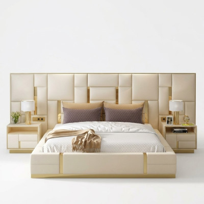 Łóżko Podkładka Design Luxury Drewno Double Hotel łóżko Marriage Sleep Pokój