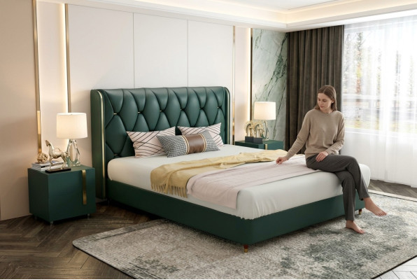 Łóżko Podkładka Design Luksusowe Dwuosobowe łóżko Hotelowe Małżeństwo 180x200cm Skóra
