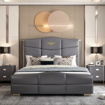 Design Podwójne łóżko skórzane łóżko Łóżko Skóra Podkładka Małżeństwo 180x200cm