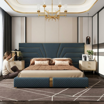 Designerskie łóżko 180x200 Skóra Włókiennicze łóżko Double Sleep Pokój Luxury