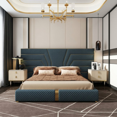 Designerskie łóżko 180x200 Skóra Włókiennicze łóżko Double Sleep Pokój Luxury