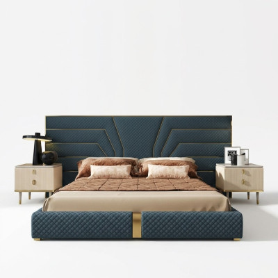 Designerskie łóżko 180x200 Skóra Włókiennicze łóżko Double Sleep Pokój Luxury