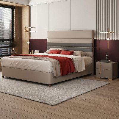 Skóra Podkładka do łóżka Hotel Luxury Designer Double Marriage Sypialnia Beżowa