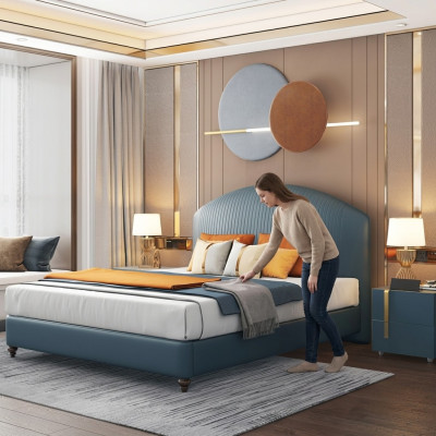 Łóżko Podkładka Design Luksusowe metalowe podwójne łóżko Małżeństwo Sleep Pokój Blue