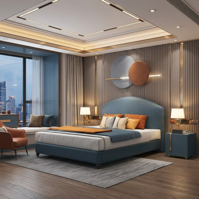 Łóżko Podkładka Design Luksusowe metalowe podwójne łóżko Małżeństwo Sleep Pokój Blue