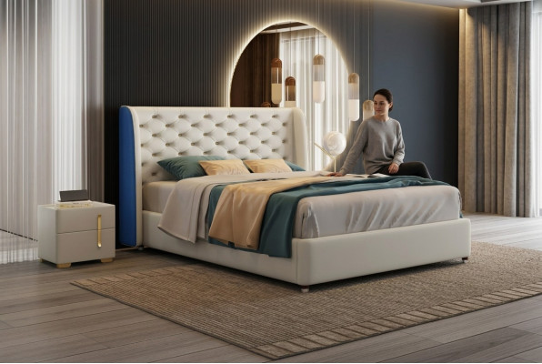 Łóżko Podkładka Design Luksusowe podwójne łóżko hotelowe Sleep Pokój Skóra Modern