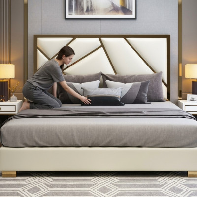 Łóżko Podkładka Design Luksusowe podwójne łóżko hotelowe Sleep Pokój Deco Skóra Nowe