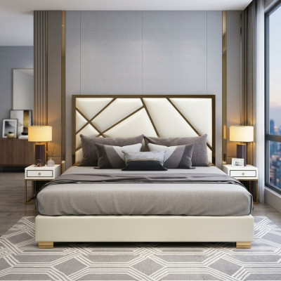 Łóżko Podkładka Design Luksusowe podwójne łóżko hotelowe Sleep Pokój Deco Skóra Nowe