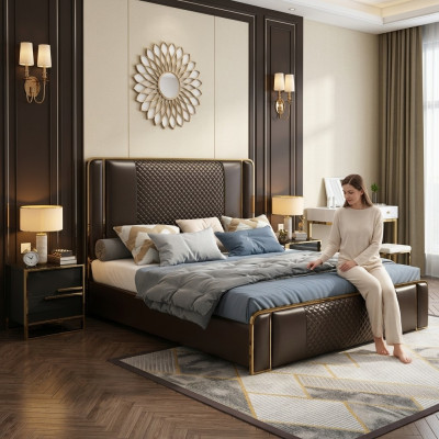 Luksusowe designerskie łóżko dla Sypialni Aksamit pokryte materiałem Meble bed