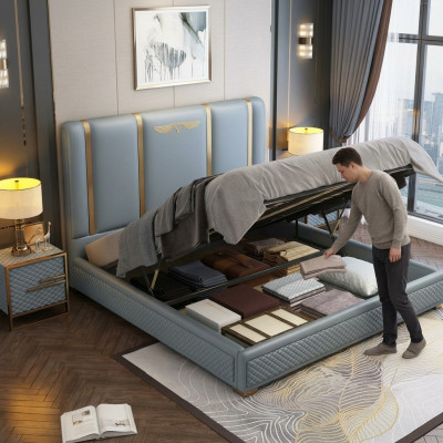 Łóżko Podkładka Design Luksusowe łóżko metalowe Double Małżeństwo Sleep Pokój Skóra