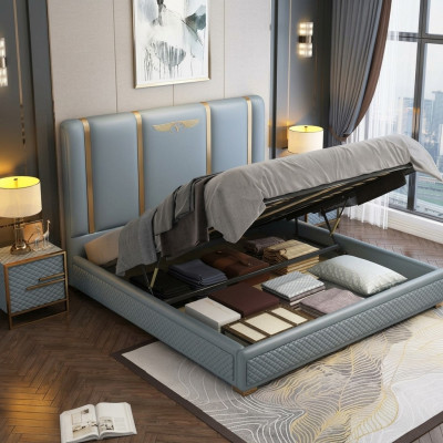 Łóżko Podkładka Design Luksusowe łóżko metalowe Double Małżeństwo Sleep Pokój Skóra