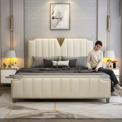 Designerskie łóżko 180x200 Skóra Hotel Łóżko metalowe Deco Double Sleeping Pokój