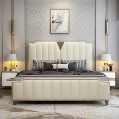 Designerskie łóżko 180x200 Skóra Hotel Łóżko metalowe Deco Double Sleeping Pokój