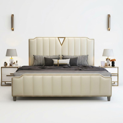 Designerskie łóżko 180x200 Skóra Hotel Łóżko metalowe Deco Double Sleeping Pokój