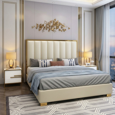 Łóżko łóżko Drewno Skóra Podkładka Marriage Design Skóra Hotel Boxspring Meble