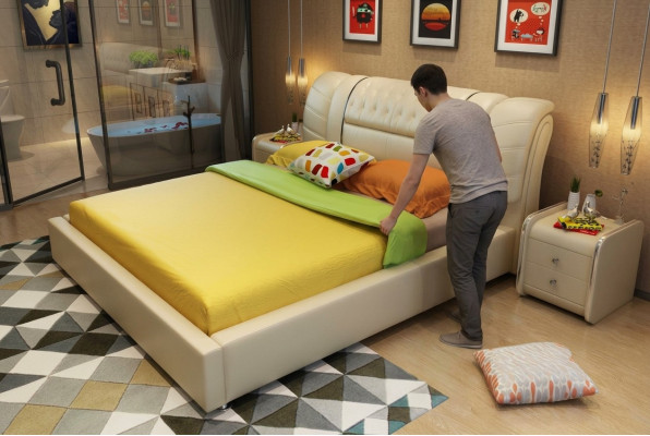 Projektant Łóżko Chesterfield łóżka Włókiennicze Skóra Hotel Luxury Podkładka Aksamit Fabric1