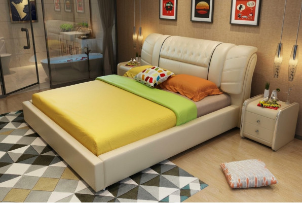 Projektant Łóżko Chesterfield łóżka Włókiennicze Skóra Hotel Luxury Podkładka Aksamit Fabric1