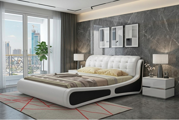 Łóżko Podkładka Design Luksusowe podwójne łóżko Biały 180x200cm Sleep Pokój Skóra