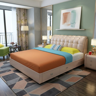 Łóżko Podkładka Design Luxury Deco Double Hotel łóżko Małżeństwo Sleep Pokój Skóra