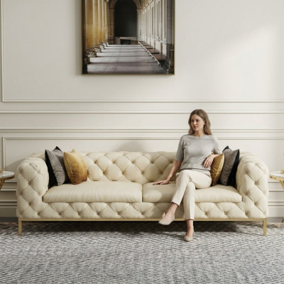 Chesterfield Couch Sofa Podkładka 3 miejsce do siedzenia Kanapy Siedziba Ustawić Sofy Biały