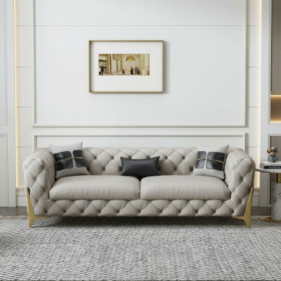 Kanapa Aksamit Skóra sofa do salonu kanapy Chesterfield 3-osobowa