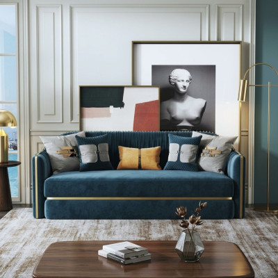 Projekt Włókienniczy Stal nierdzewna Duże 3 miejsca do siedzenia Sofa Skóra Materiał Sofy Kanapy Meble