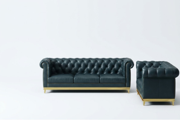 Ciemnoniebieski Chesterfield 3+2 Zestaw sofowy Żywy krajobraz sofy tapicerowane kanapy