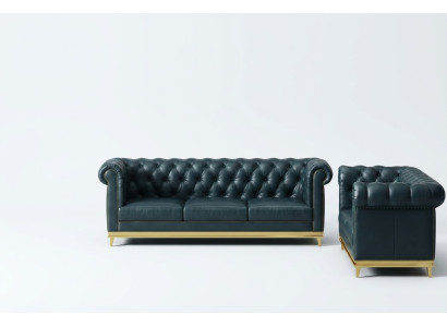 Ciemnoniebieski Chesterfield 3+2 Zestaw sofowy Żywy krajobraz sofy tapicerowane kanapy