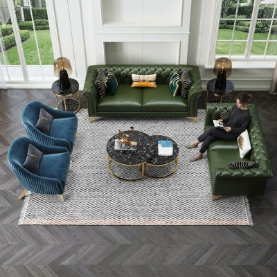 Dark Green Chesterfield Zestaw sofowy 3+2 miejsce do siedzenia Nowoczesna Podkładka Żywy krajobraz Sofas