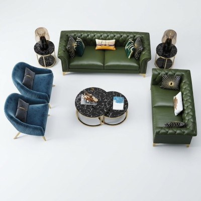 Dark Green Chesterfield Zestaw sofowy 3+2 miejsce do siedzenia Nowoczesna Podkładka Żywy krajobraz Sofas